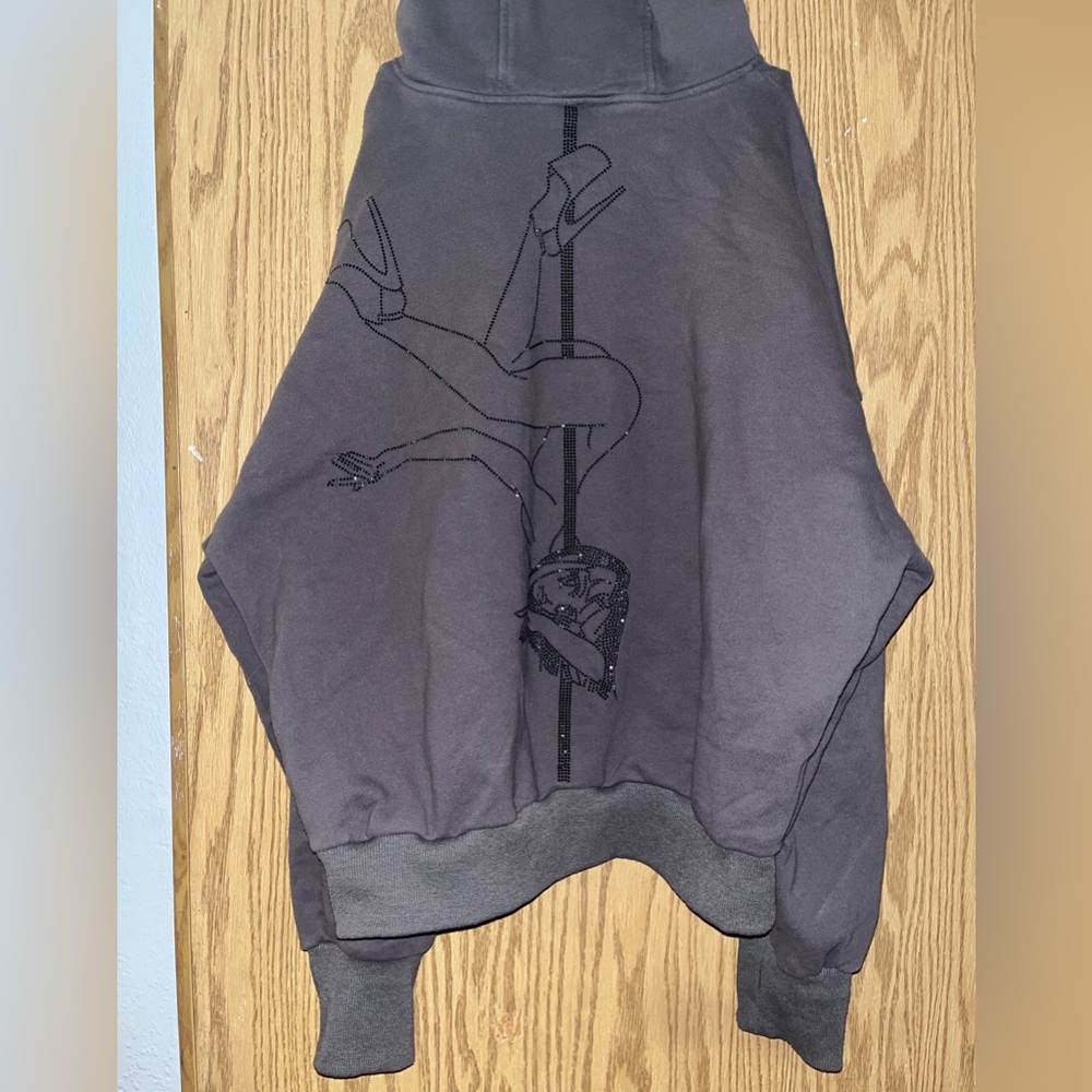Anime Pole Dancer Gunmetal Rhinestone Lounge Drip Streetwear Hoodie Hella Heels